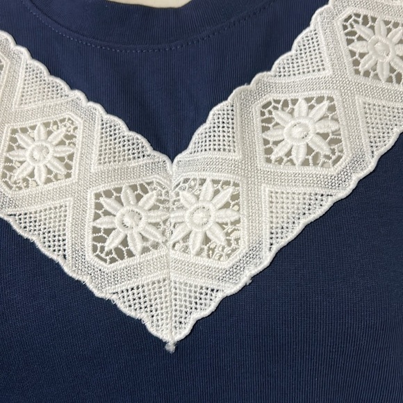 Tanya Taylor Kristie Mini Dress in Navy Blue and White Lace Poplin Sz M NEW - Picture 6 of 16